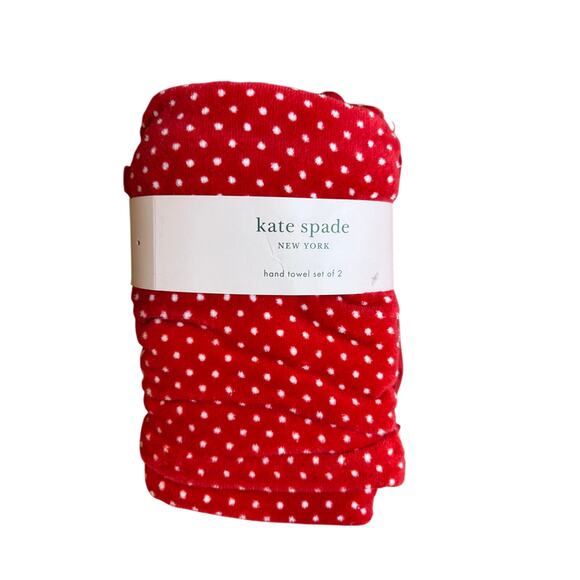 Kate Spade Hand Towels Red Polka Dot Print - Picture 1 of 2